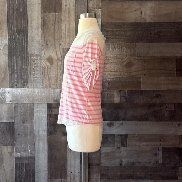 Banana Republic cream hot pink striped top small 3/4 sleeves coastal Barbie - Picture 8 of 12